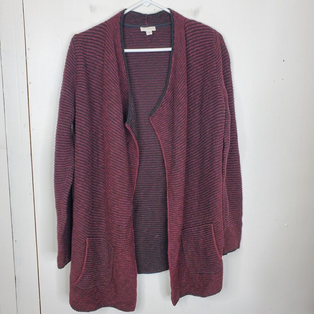 Pure Jill Cardigan Thick Knit Draped Collar Career Mature WOmens S Dark Red